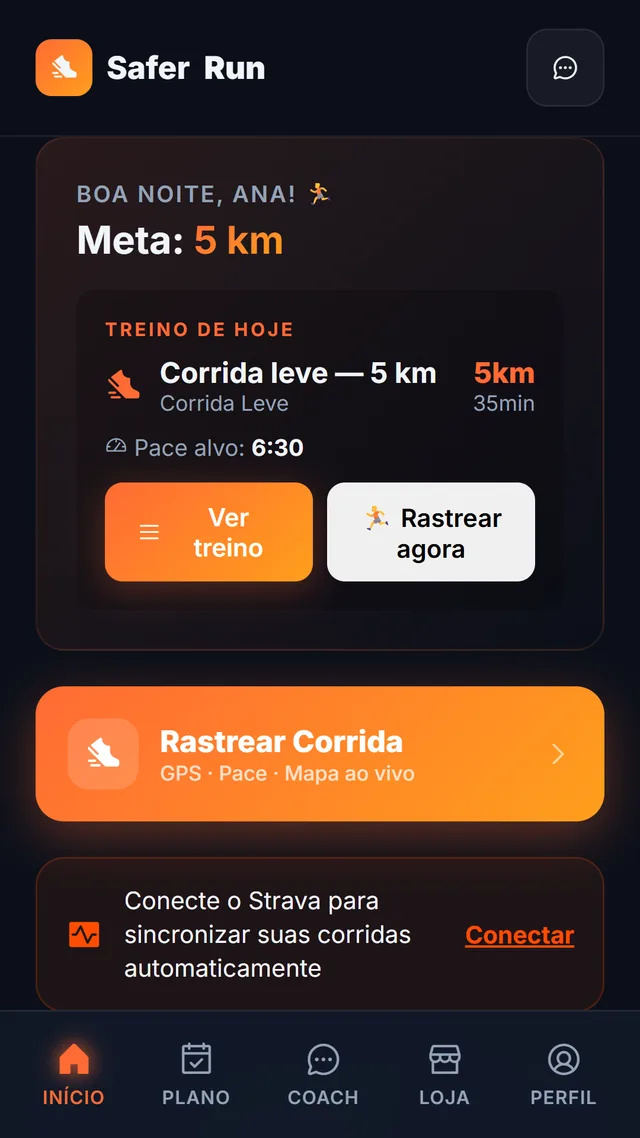 Tela inicial do app com o treino do dia