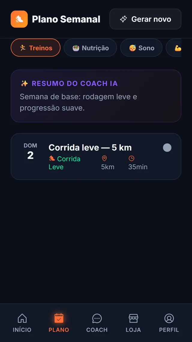 Treinos da semana no app